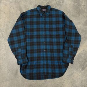 Vintage Pendleton Shirt Mens Medium Blue Plaid Wool Lined Flannel Jacket
